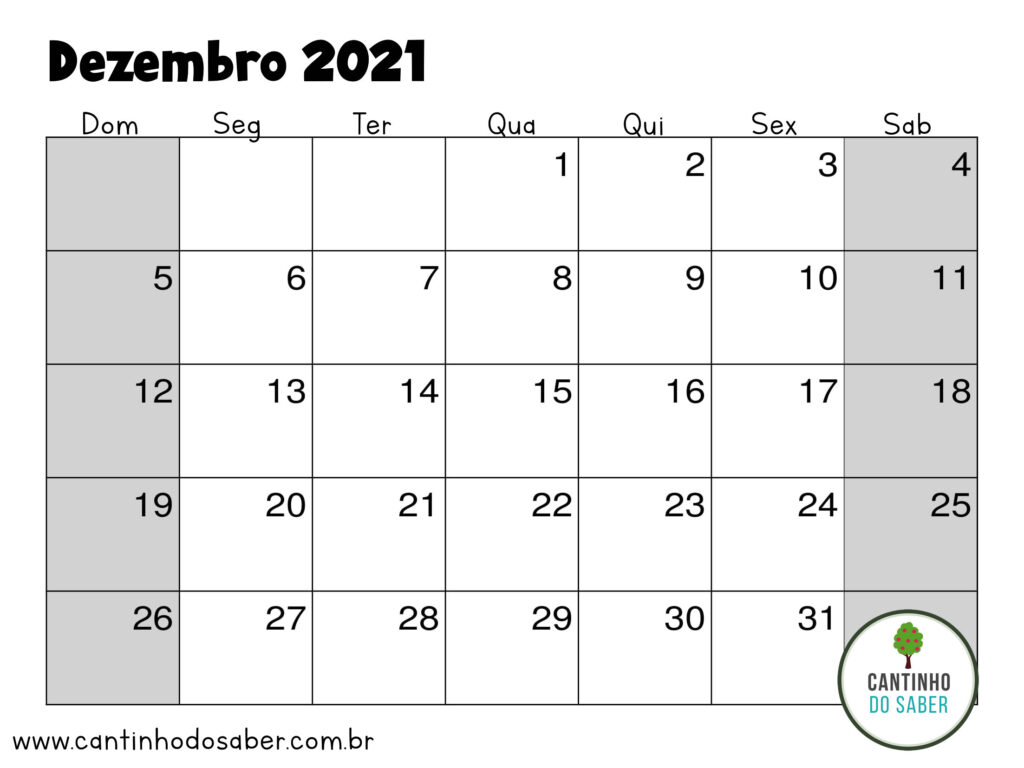 Gabarito de Calendário 2021 para Tema Infantil