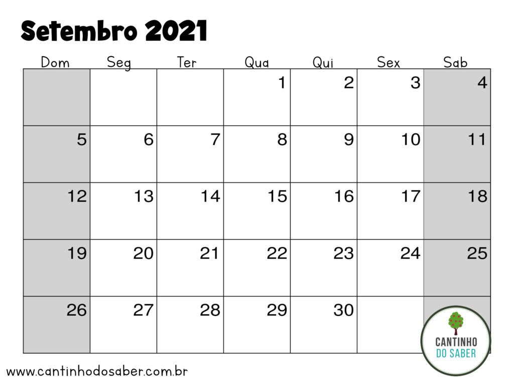 Calendario 2021 Para Imprimir Com 1 Mes Por Pagina Atividades Para A Educacao Infantil Cantinho Do Saber