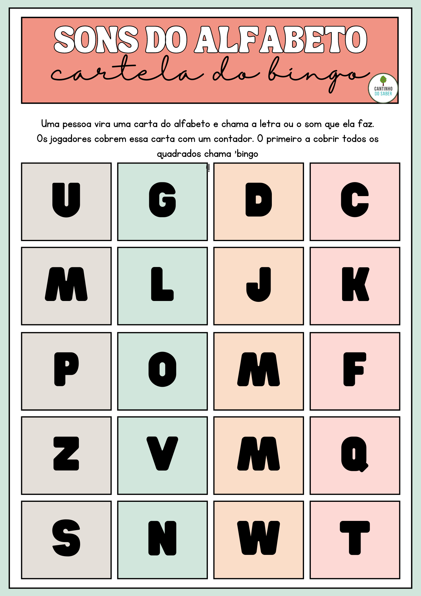Cartela De Bingo Dos Sons Do Alfabeto Para Imprimir