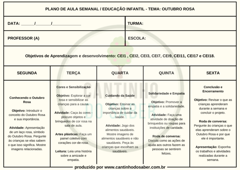 Arquivos Planos de aulas Diário e Semanal Atividades para a Educação Infantil Cantinho do