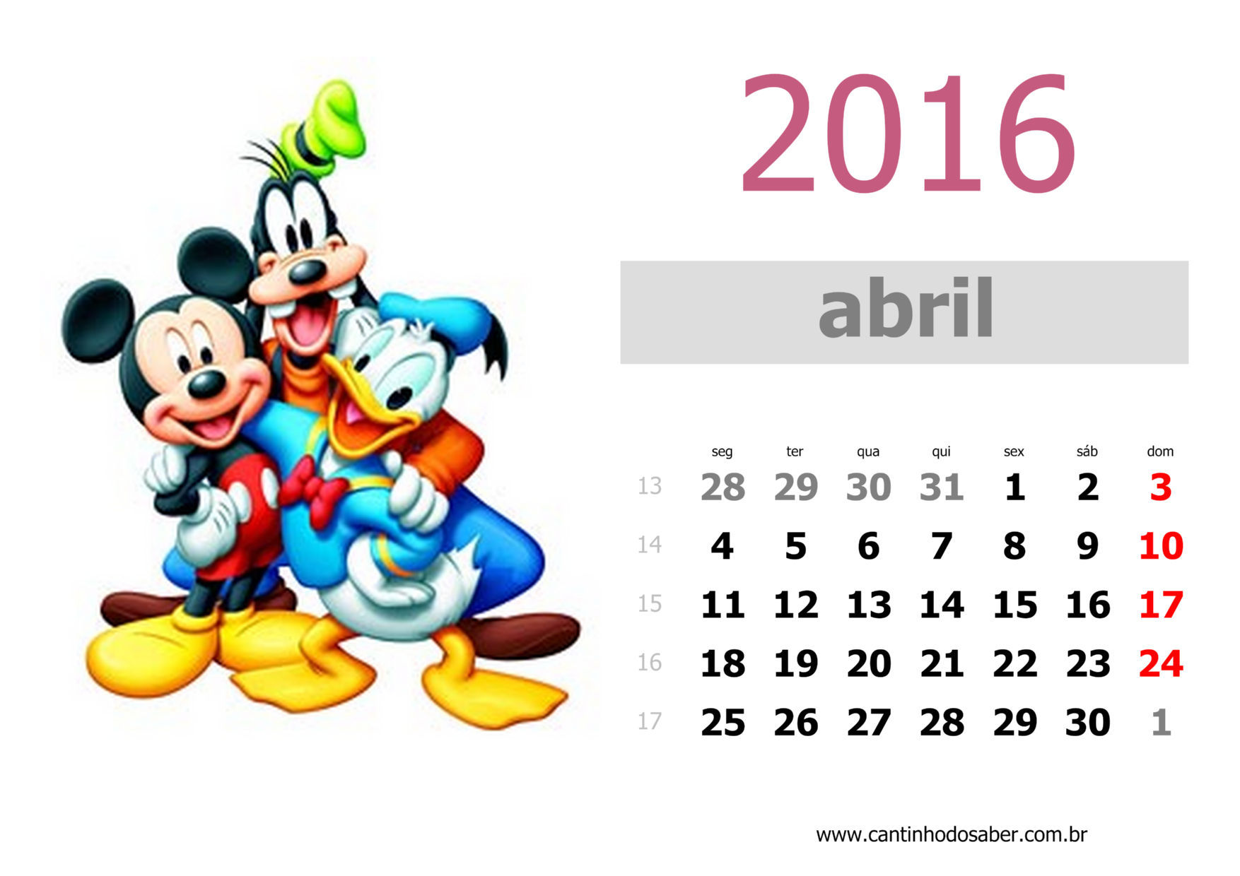 calendario 2016 mês de abril