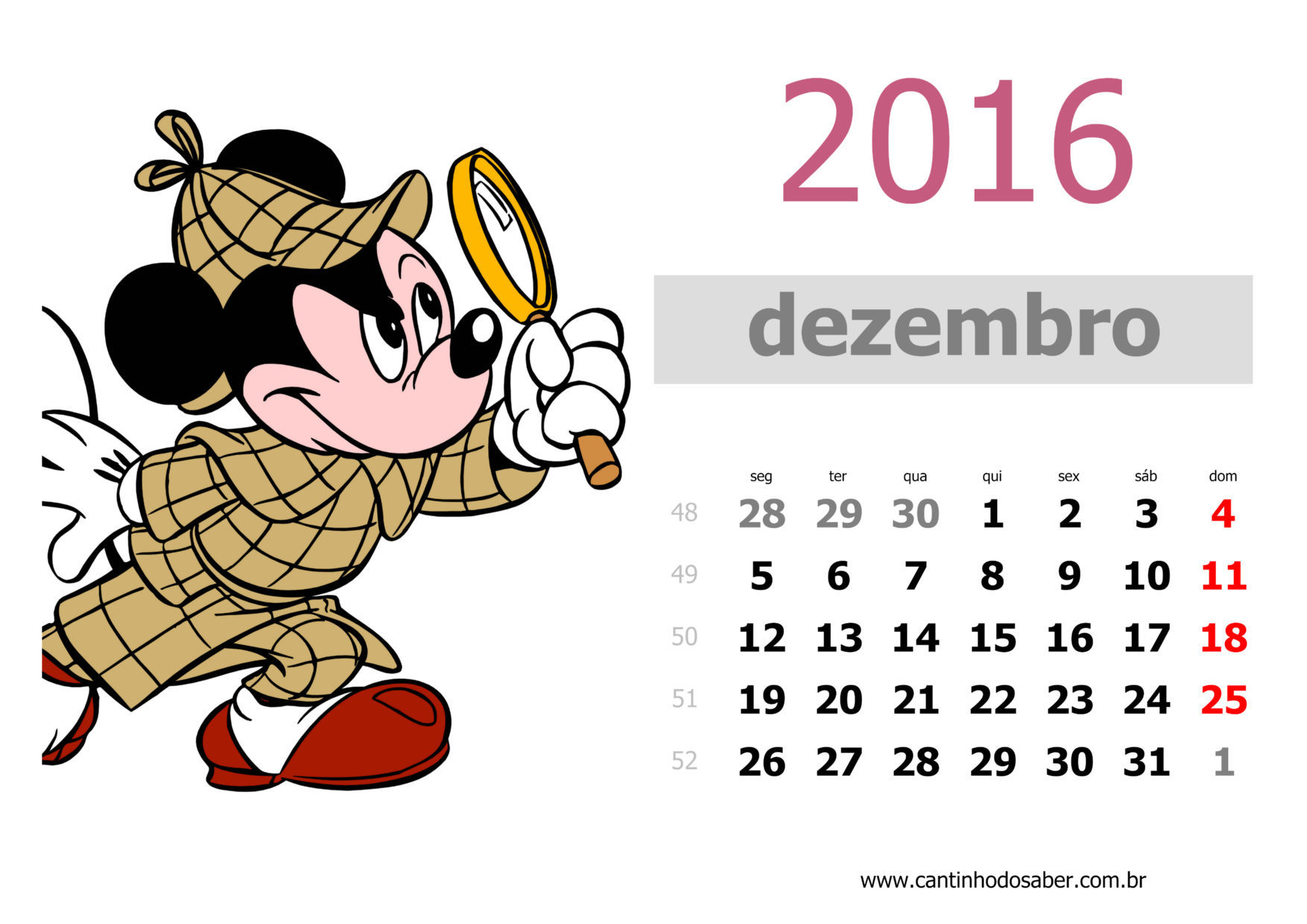 calendario 2016 mês de dezembro
