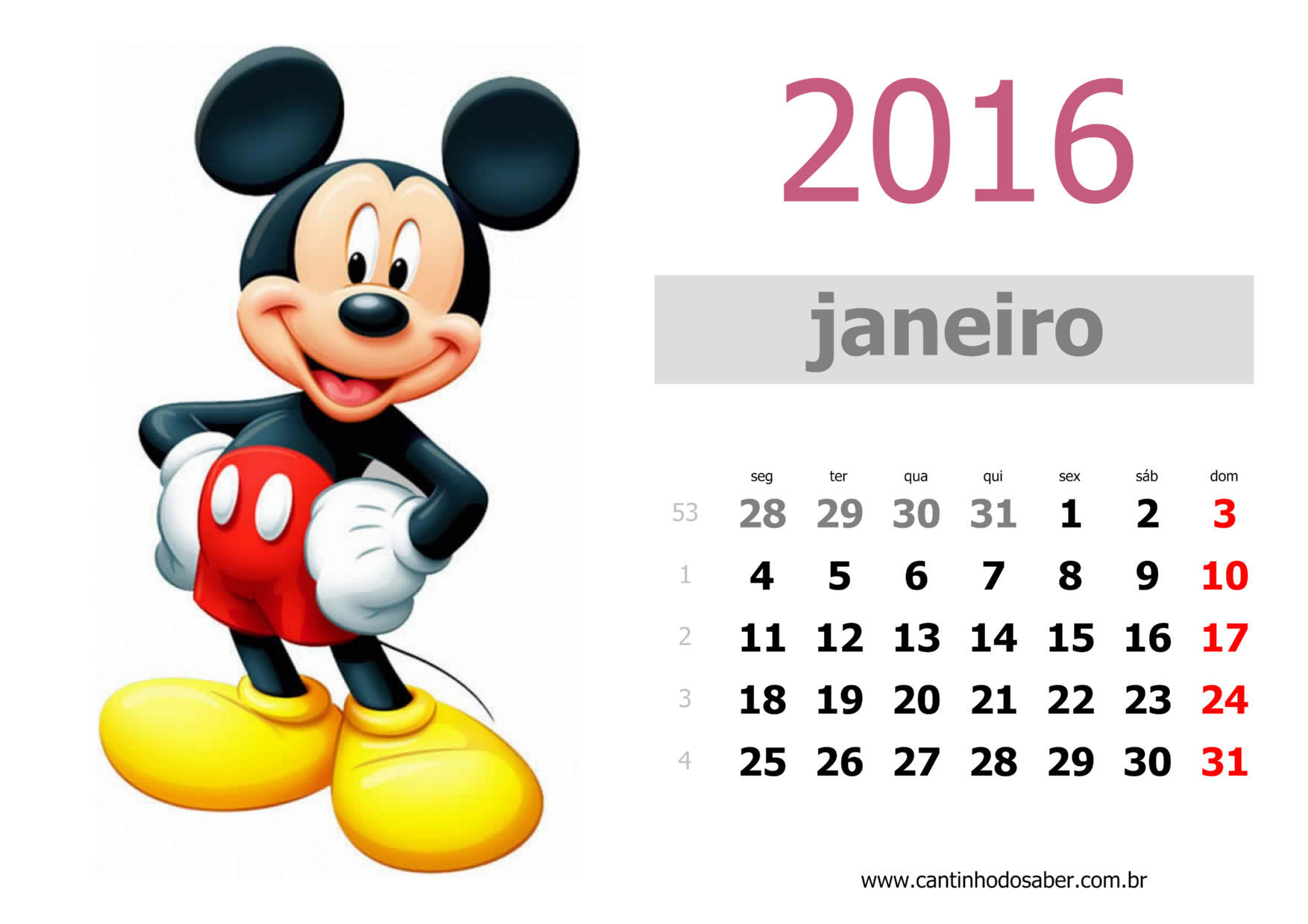calendario 2016 mês de janeiro