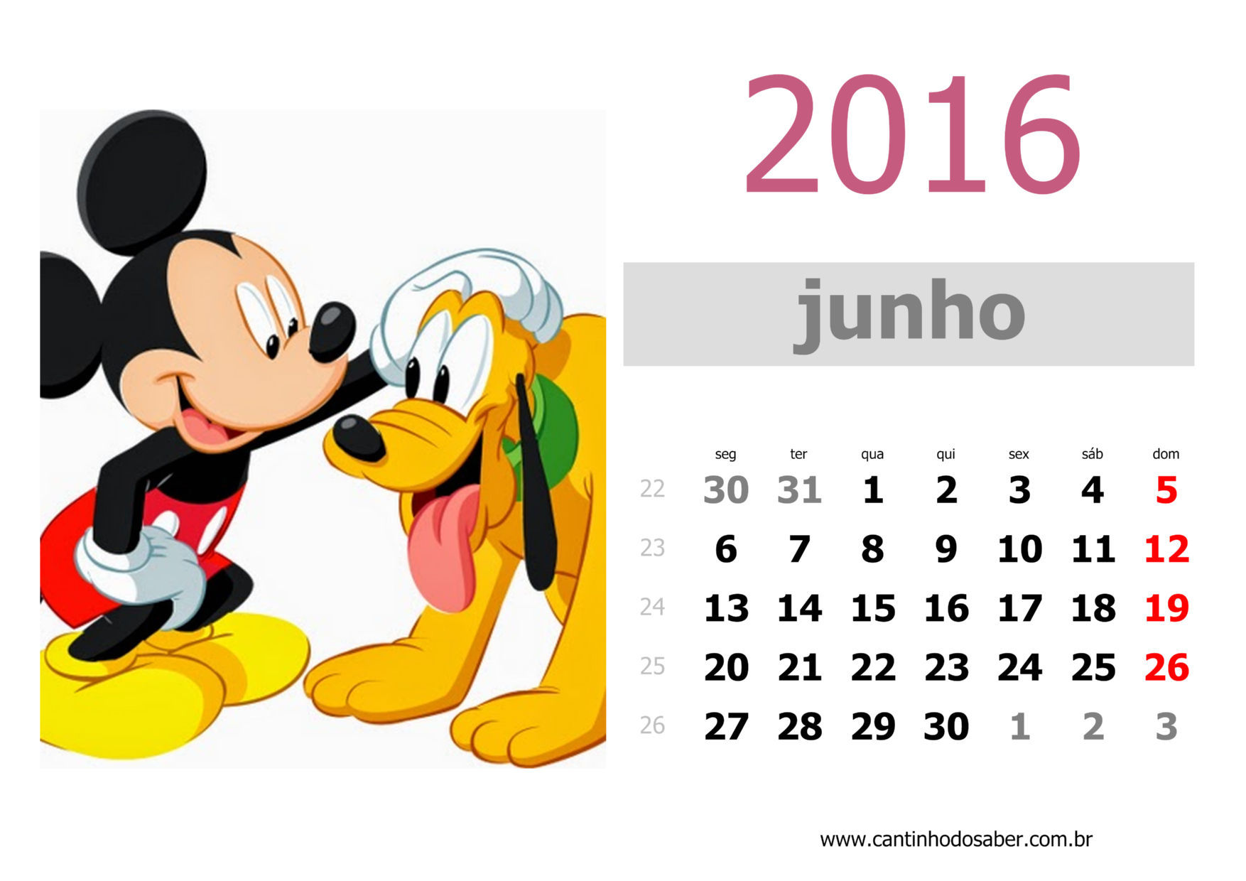 calendario 2016 mês de junho