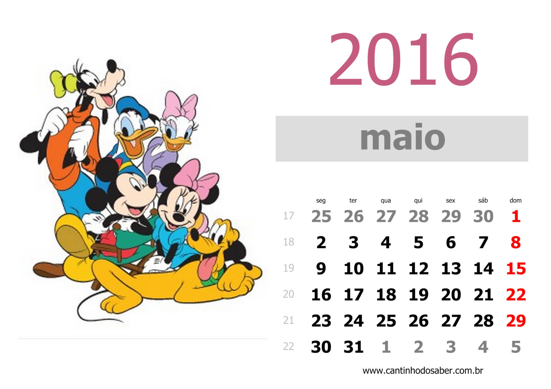 calendario 2016 mês de maio