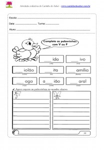 Atividade de Português para o segundo ano