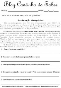 Atividades da proclamação da república