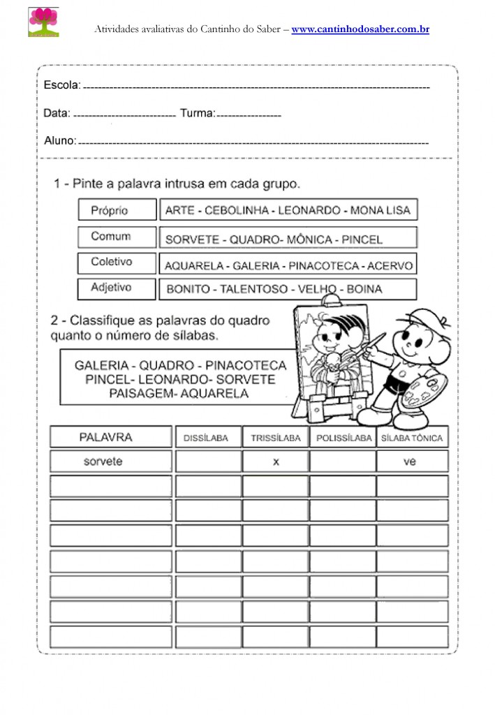 Atividades de português para o quarto ano
