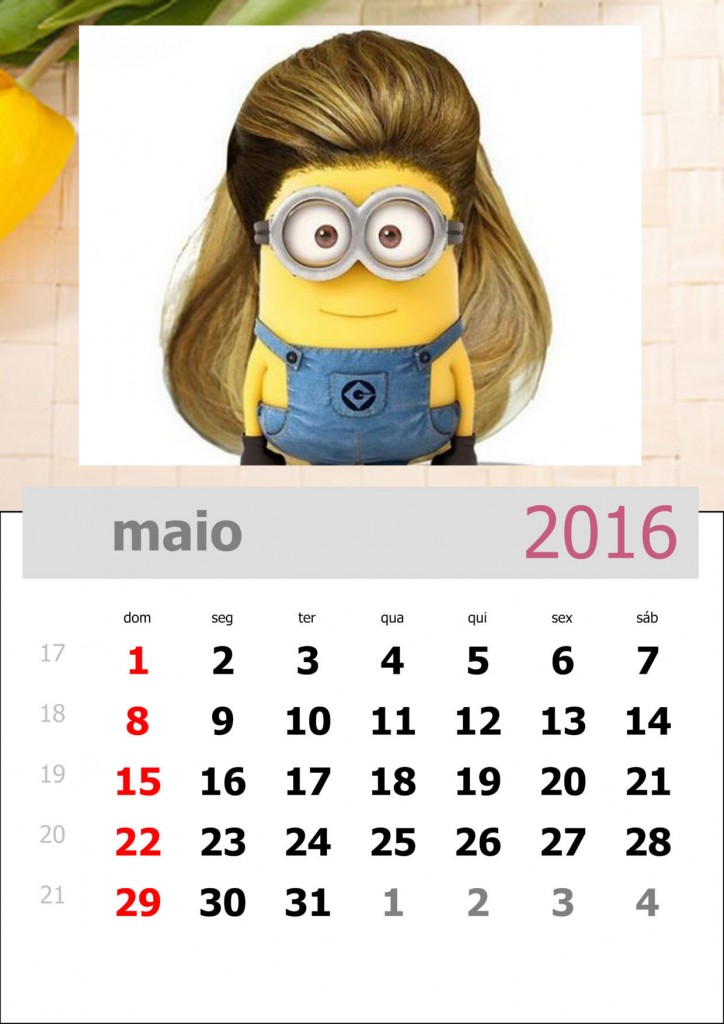 calendário dos minions mês de maio de 2016