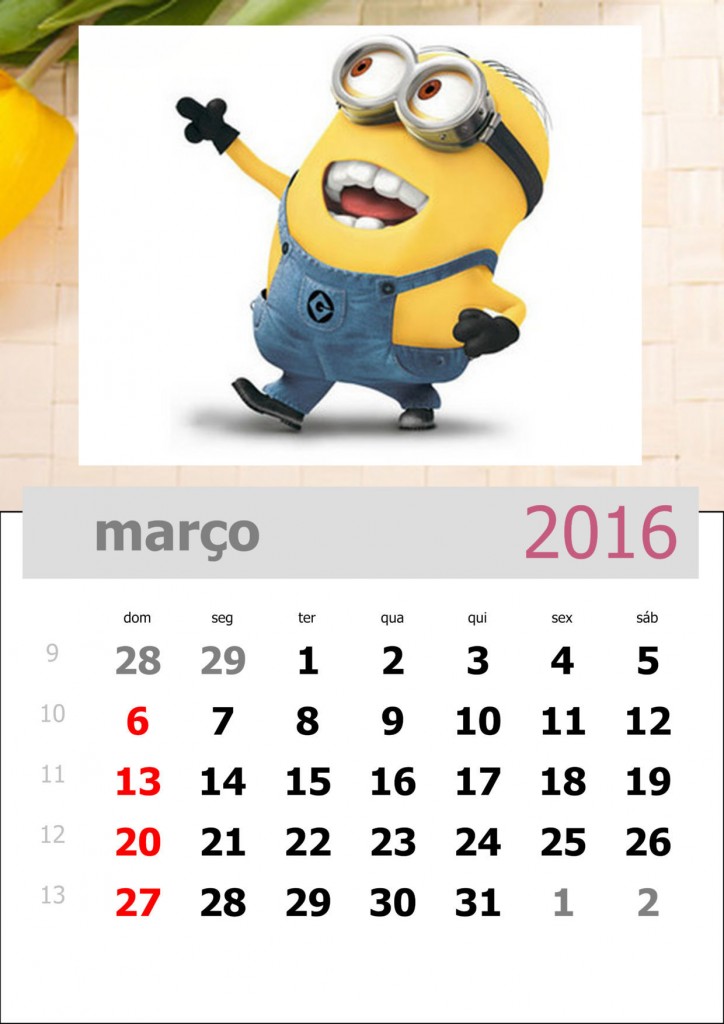 calendário dos minions mês de março de 2016