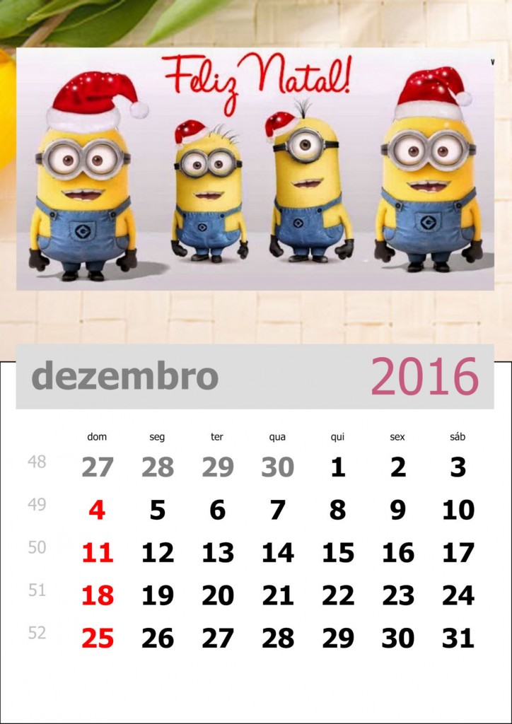 calendário dos minions mês de dezembro de 2016