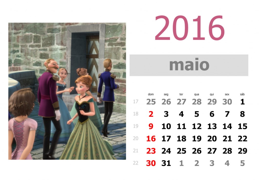 Calendário frozen 2016 para imprimir - maio