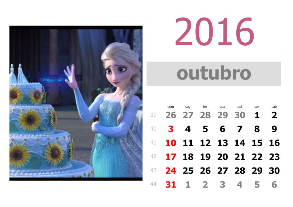 Calendário frozen 2016 para imprimir - outubro