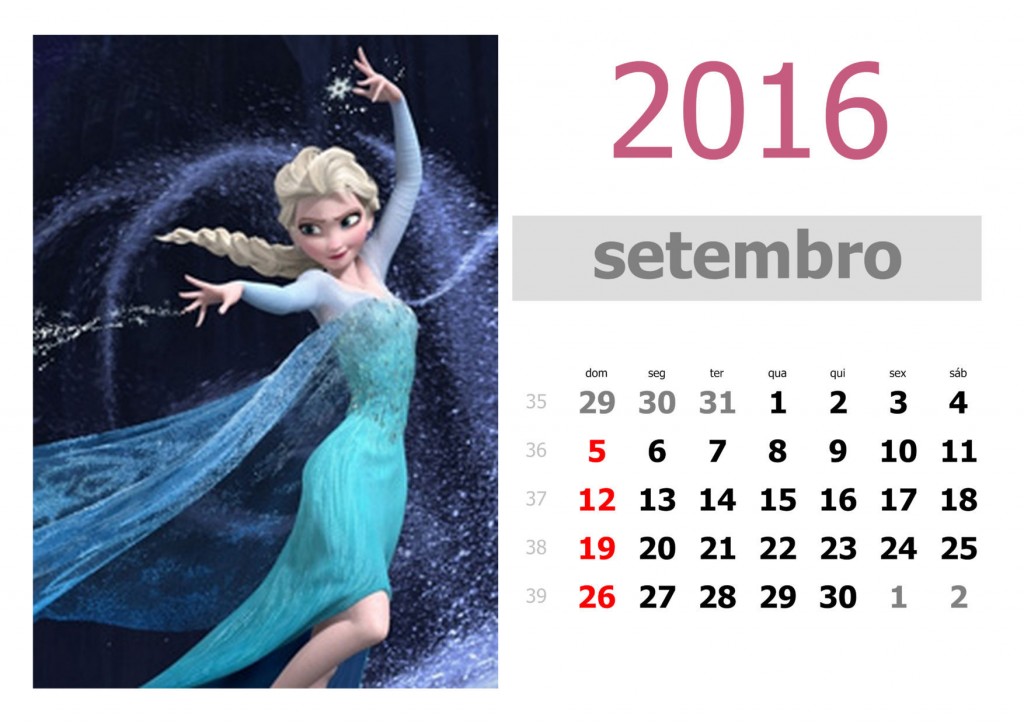 Calendário frozen 2016 para imprimir - setembro