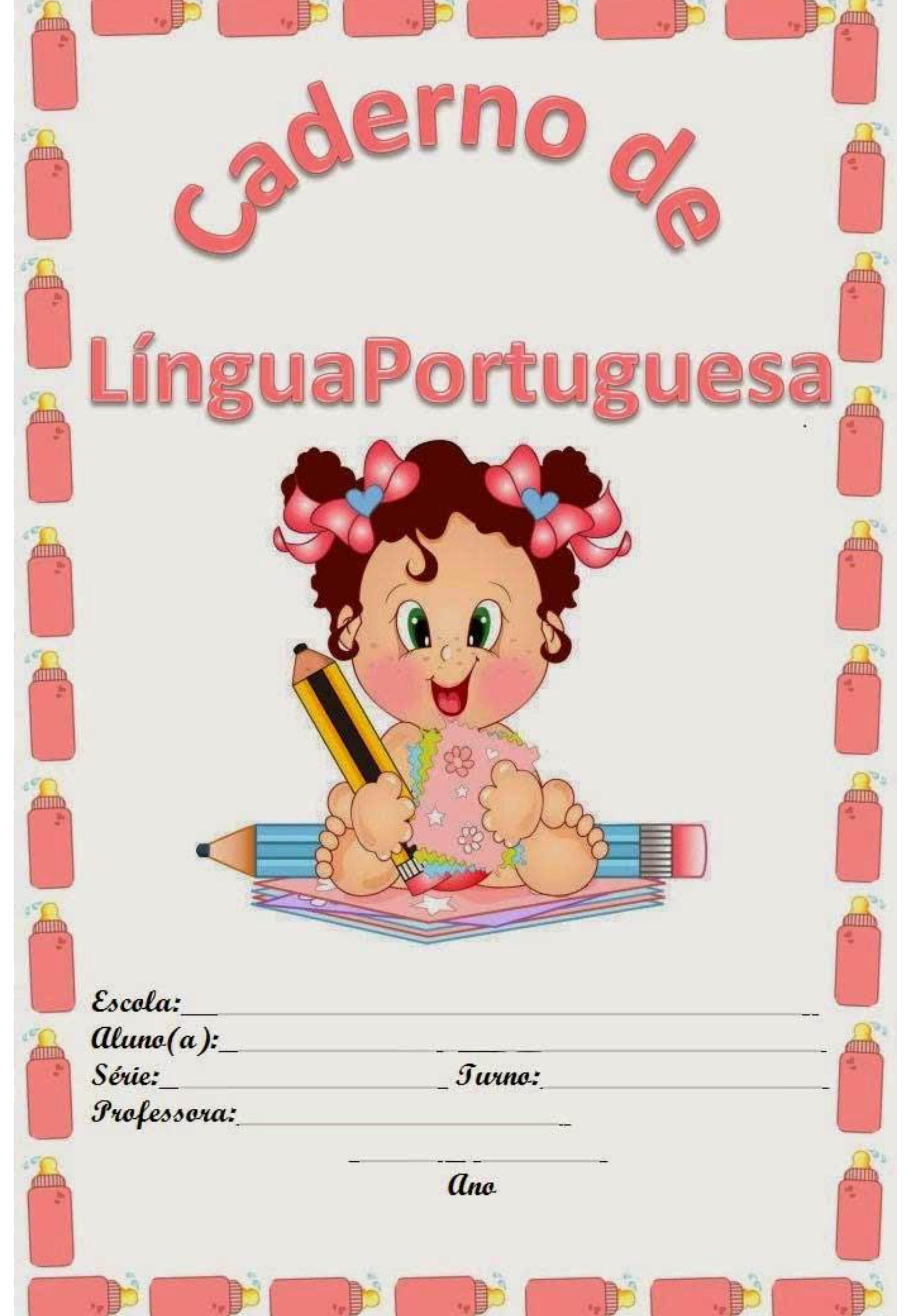 capa de caderno colorido de língua portuguesa