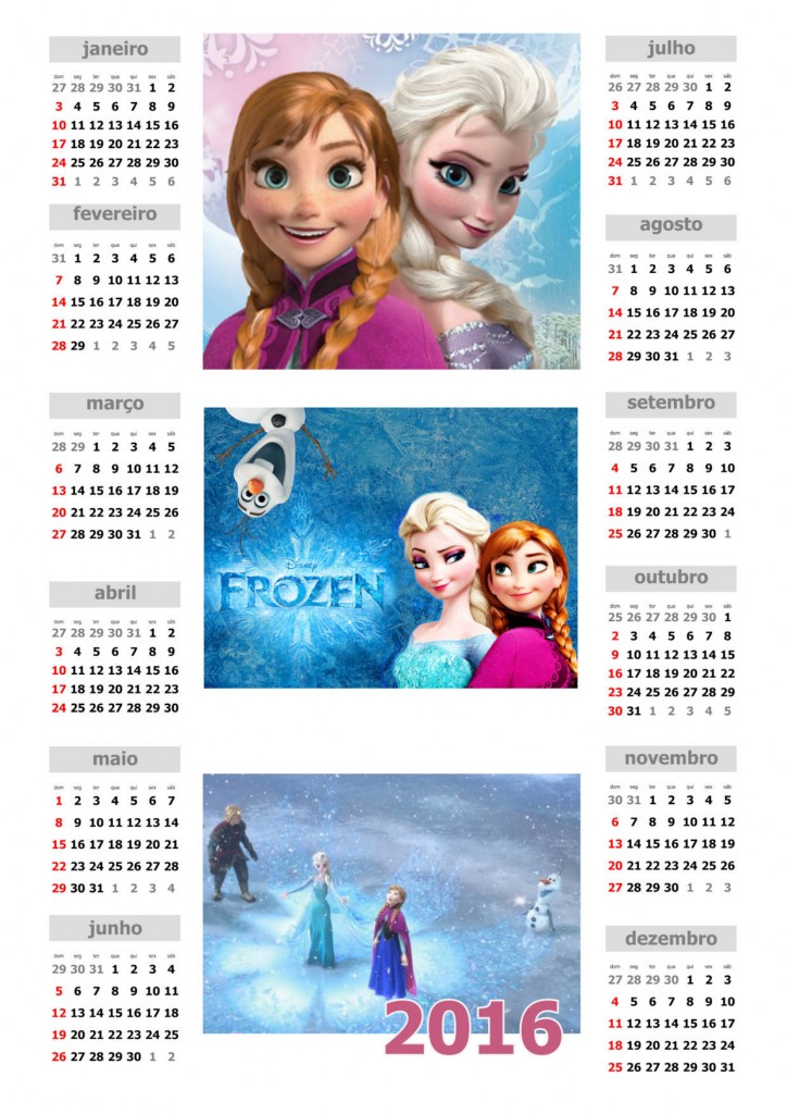 Calendário 2016 Frozen