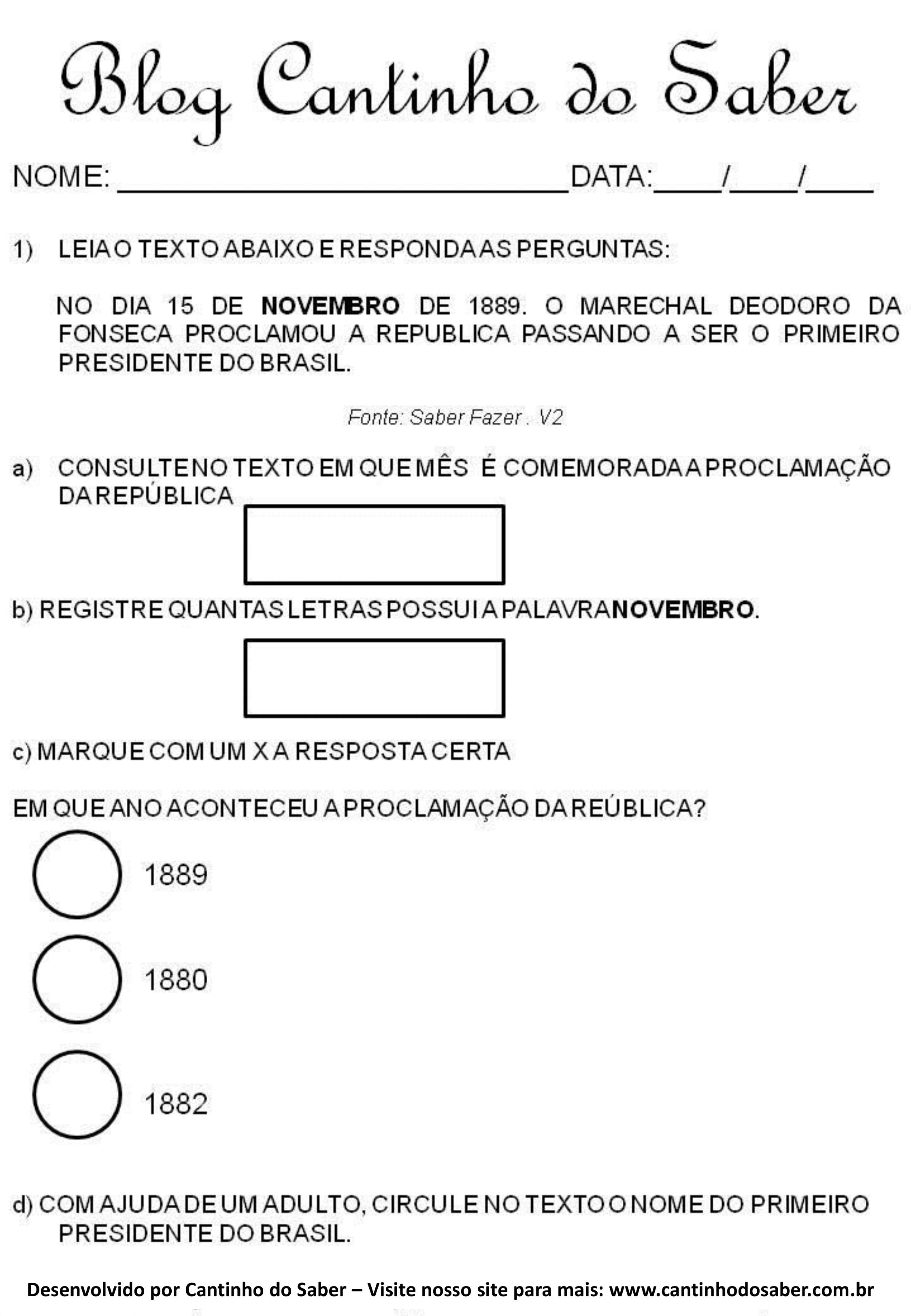 15 DE NOVEMBRO - PROCLAMAÇÃO DA REPÚBLICA  Proclamação da república,  Atividades proclamação da republica, Proclamação da república brasil