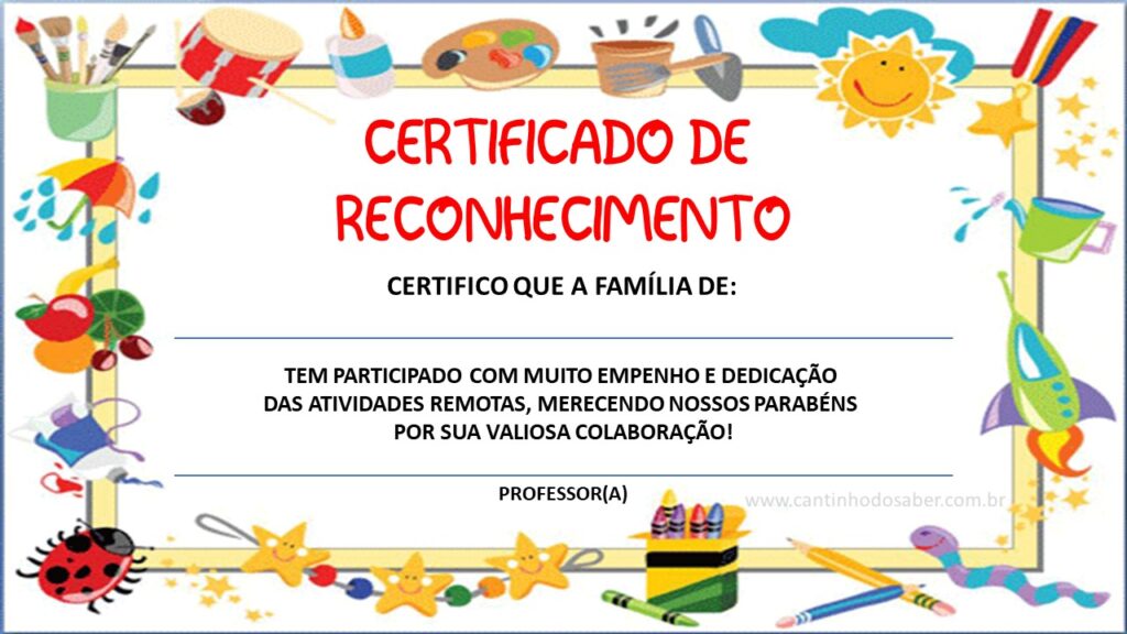 certificado para educação infantil