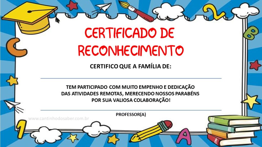 certificado para educação infantil e ensino fundamental