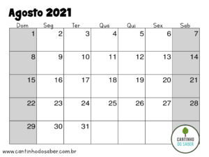 calendario de agosto 2021
