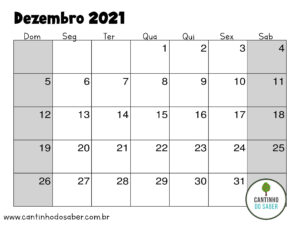 calendario de dezembro 2021