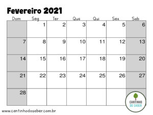 calendario de fevereiro 2021