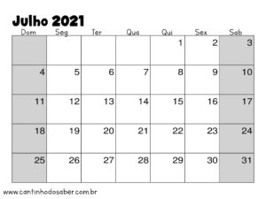 calendario de julho 2021