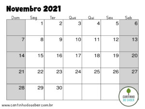 calendario de novembro 2021