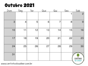 calendario de outubro 2021