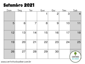 calendario de setembro 2021