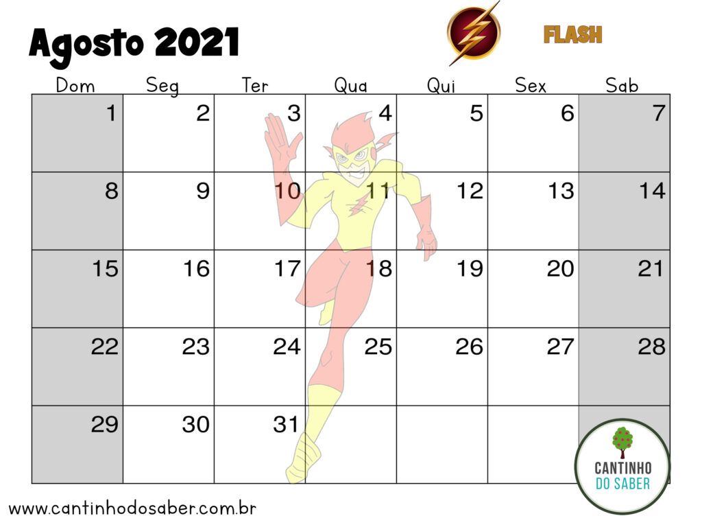 calendario super herois do flash agosto 2021