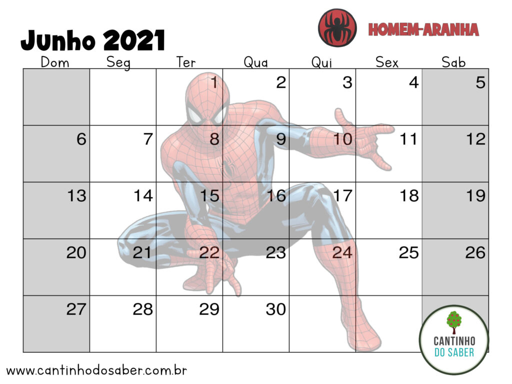calendario super herois do homem aranha junho 2021