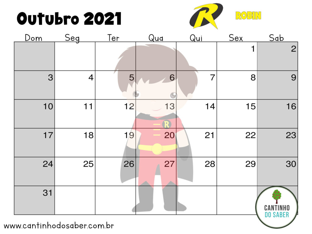 calendario super herois do robin outubro 2021