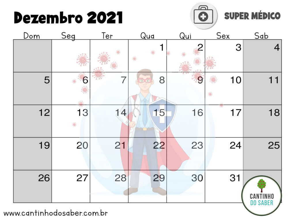 calendario super herois do super doutor dezembro 2021