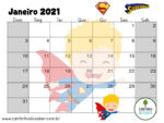 Calendário 2021 dos super heróis para imprimir e baixar