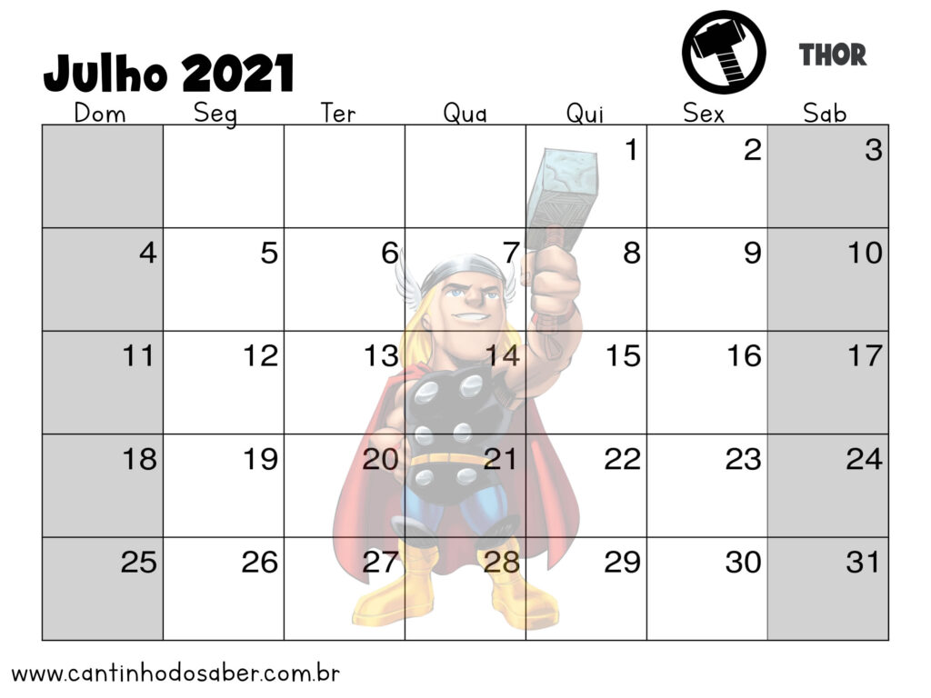 calendario super herois do thor julho 2021