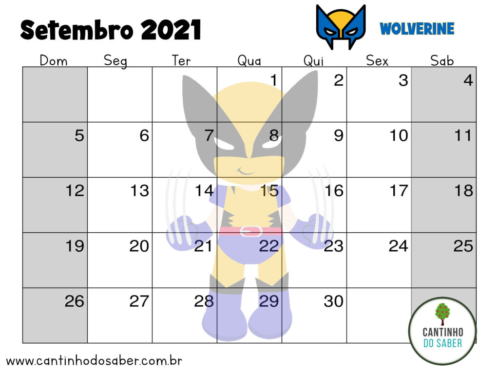 calendario super herois do wolverine setembro 2021