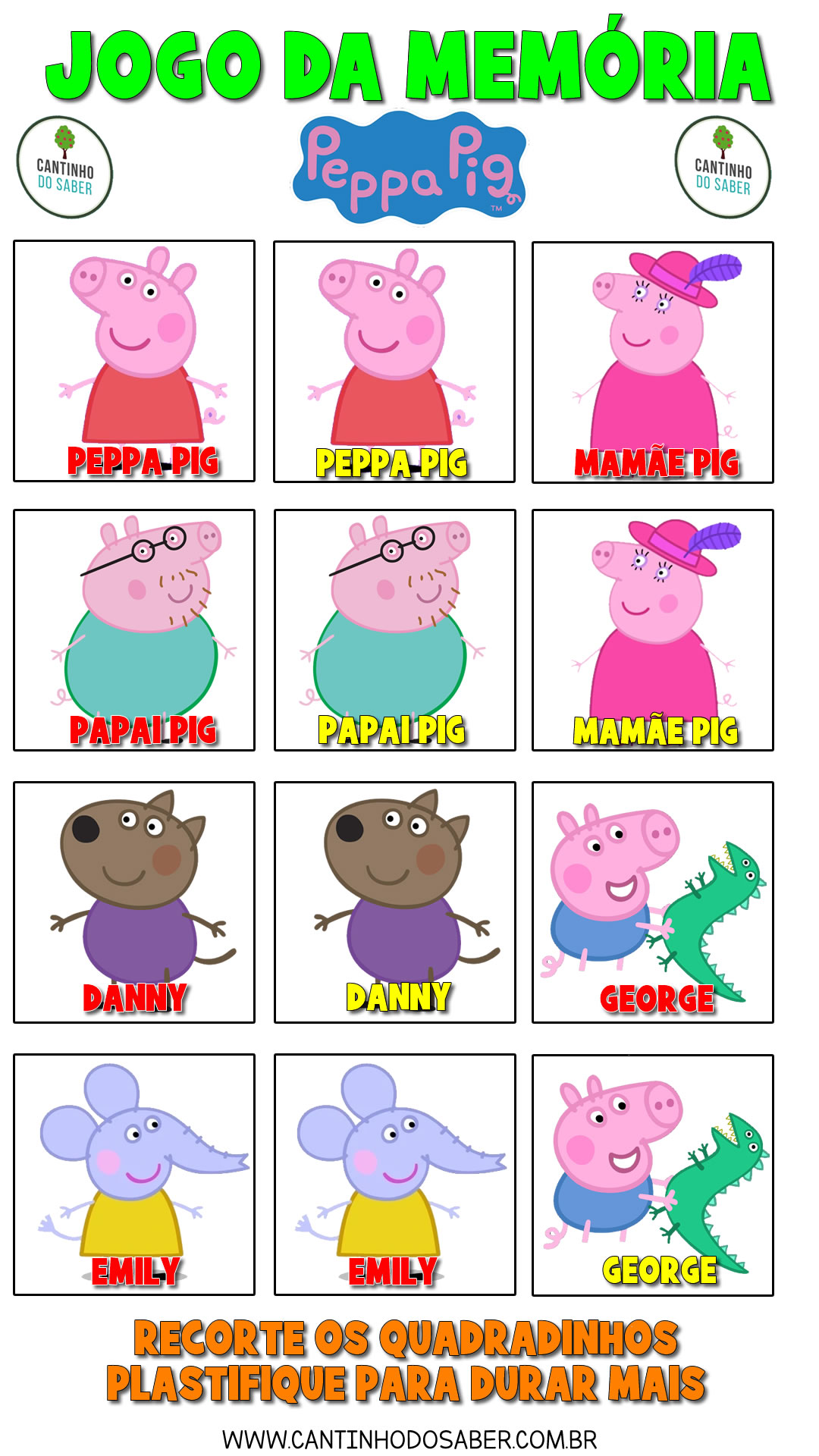 jogo da memória da peppa pig para imprimir - Atividades para a