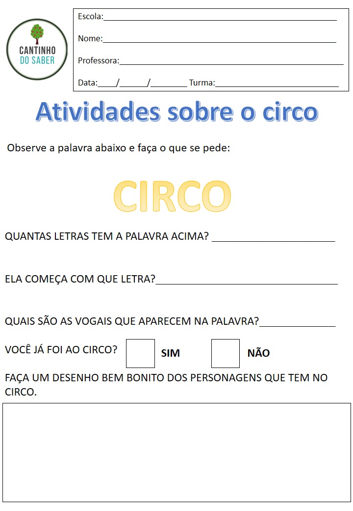 Ditado recortado - Dia do Circo Educação Infantil