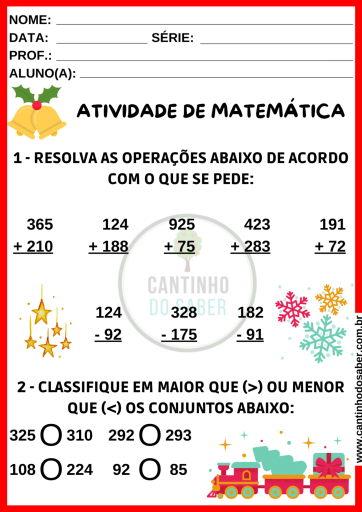 Atividades de matemática para o Natal