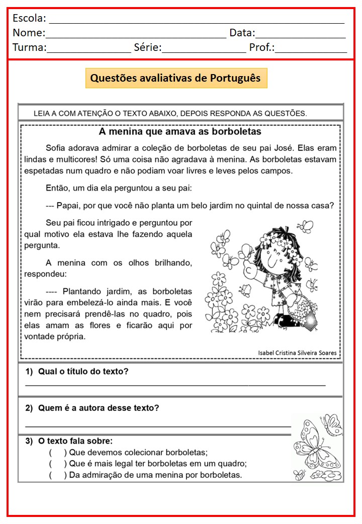 AVALIAÇÃO DE PORTUGUÊS PARA O 3 ANO - Atividades para a Educação ...