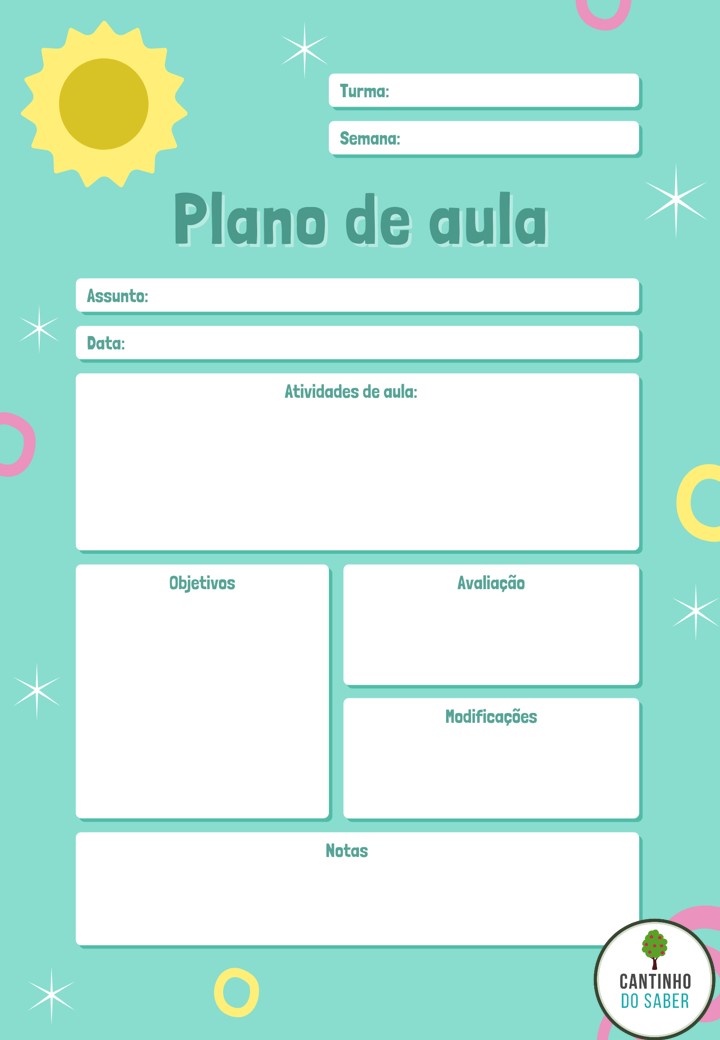 Modelos de planos de aula diário e semanal