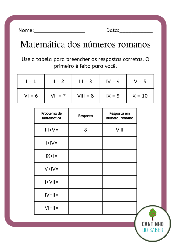 atividades de português e matemática