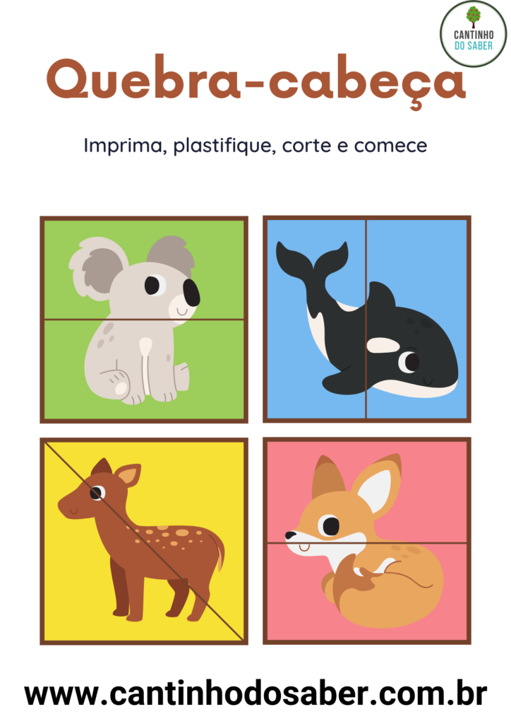 Quebra-cabeça infantil para imprimir: Animais - Ponto do Conhecimento