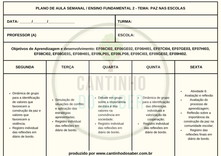 PLANO DE AULA SEMANAL SOBRE A PAZ NAS ESCOLAS ALINHADO COM A BNCC ...