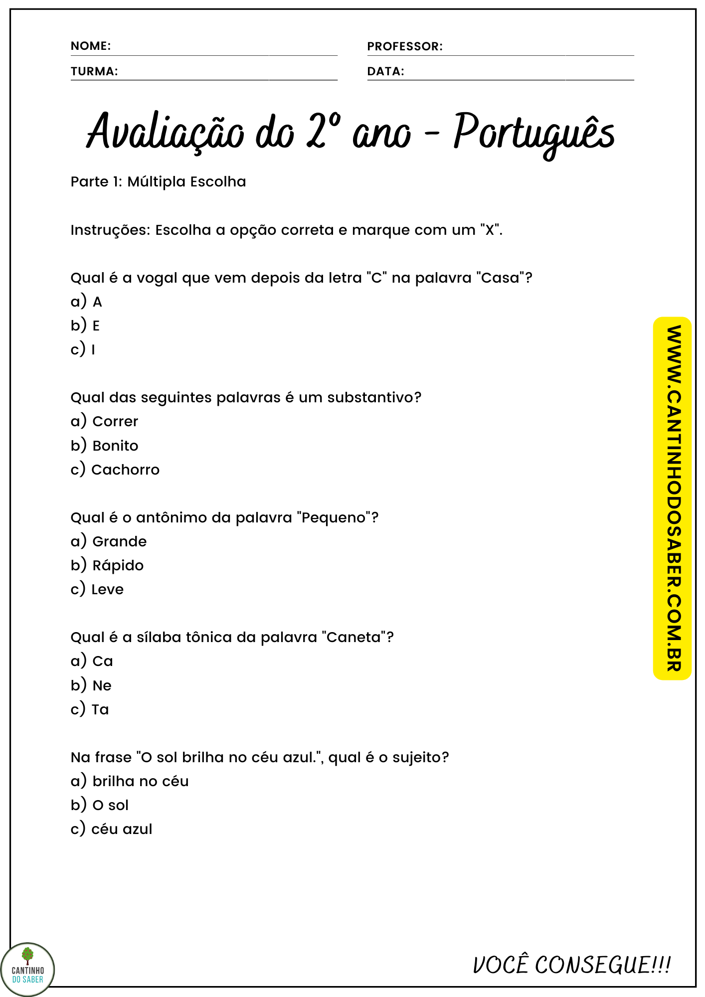 AVALIAÇÃO 2 ANO DE PORTUGUÊS - 4 BIMESTRE - Atividades para a Educação ...