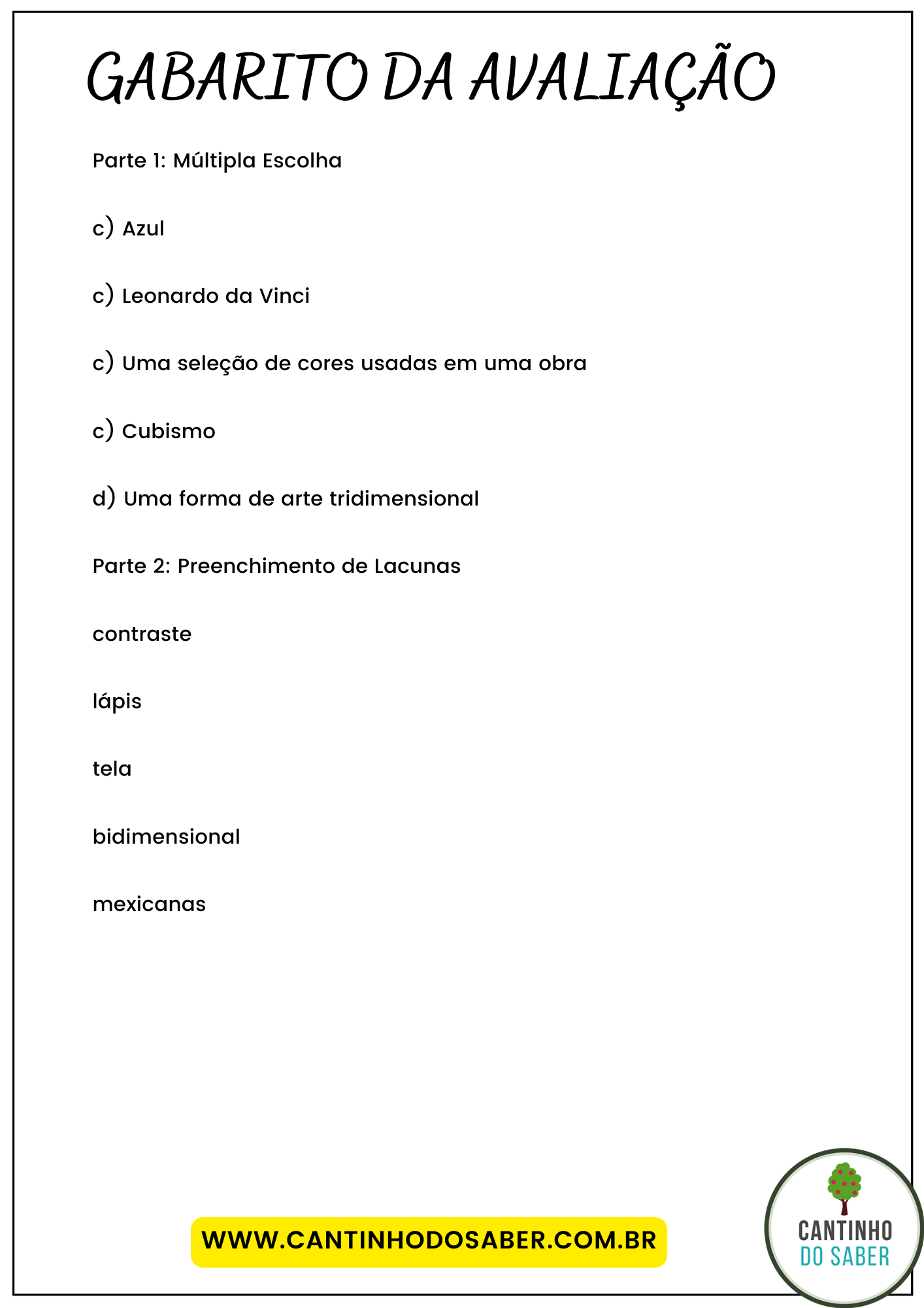 Avaliação De Artes 2 Ano Fundamental - FDPLEARN