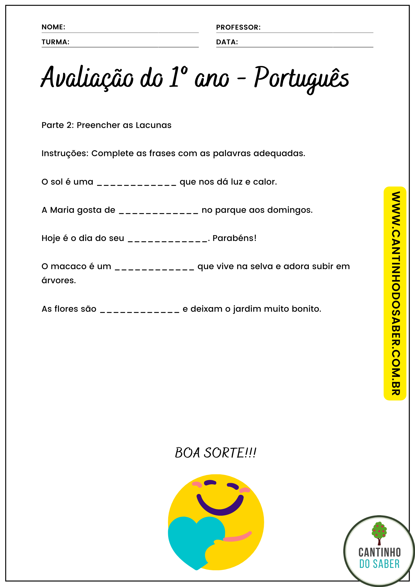 Avaliação De Portugues 1o Ano - FDPLEARN