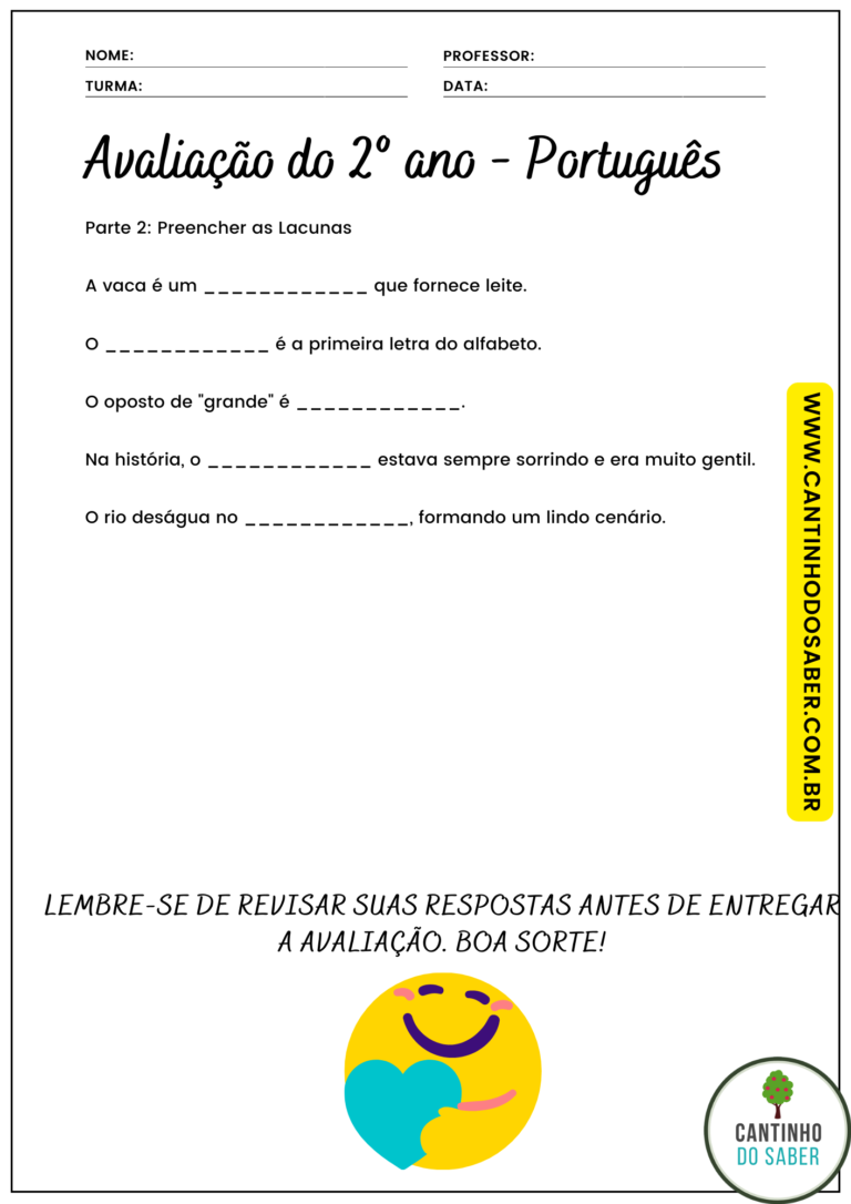 AVALIAÇÃO DE PORTUGUÊS 2º ANO - 3º BIMESTRE - ENSINO FUNDAMENTAL