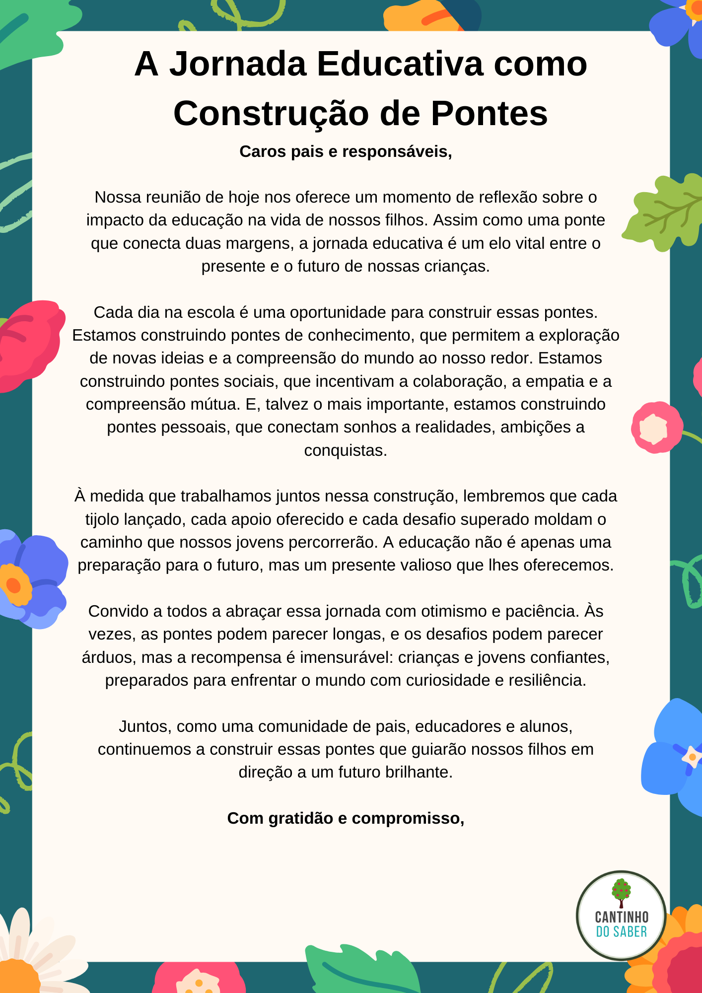Texto De Acolhimento Para Reunião De Pais - RETOEDU